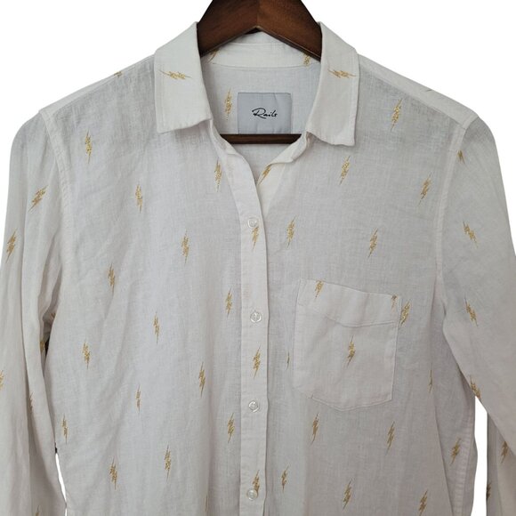 Rails Charli White Gold Electric Linen Blend Button Down Top Womens Size XS - Picture 6 of 7